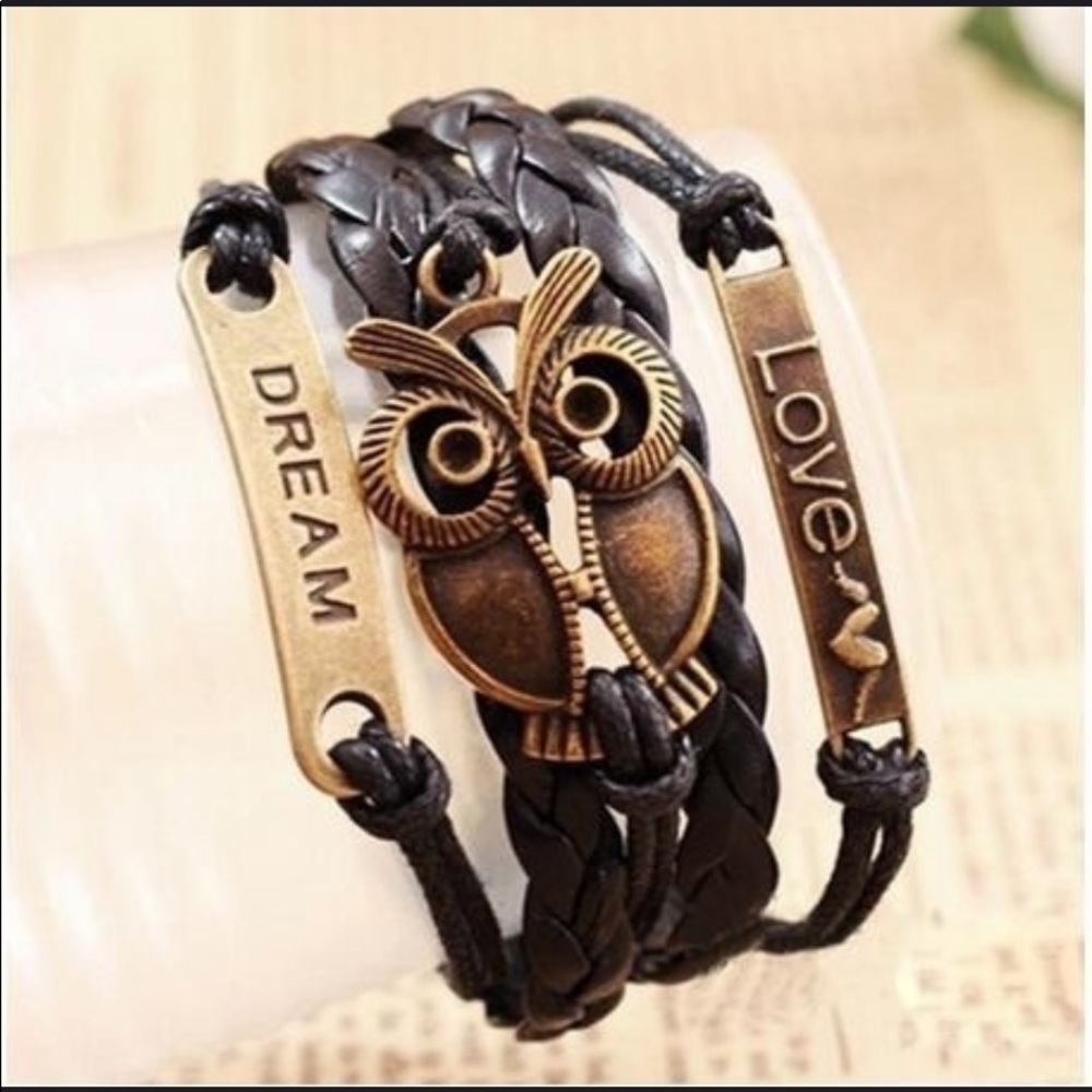 Multi Layer Owl/Love/Dream PU Leather Bracelet
